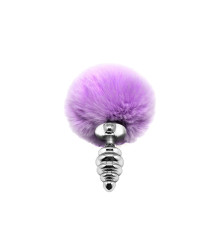 Металева анальна пробка Кролячий хвостик Alive Fluffy Twist Plug S Purple, діаметр 2,9 см