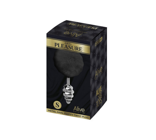 Металева анальна пробка Кролячий хвостик Alive Fluffy Twist Plug S Black, діаметр 2,9 см