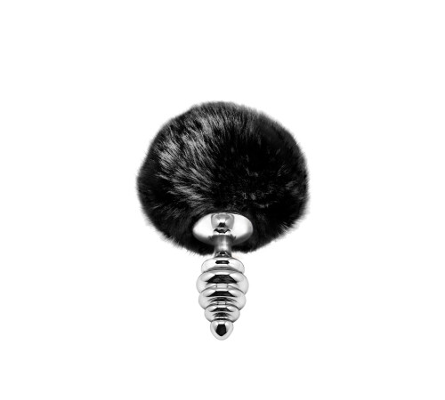 Металева анальна пробка Кролячий хвостик Alive Fluffy Twist Plug S Black, діаметр 2,9 см