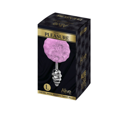 Металева анальна пробка Кролячий хвостик Alive Fluffy Twist Plug L Purple, діаметр 3,8 см