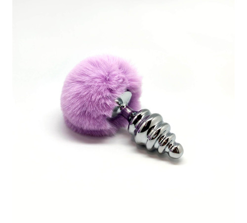 Металева анальна пробка Кролячий хвостик Alive Fluffy Twist Plug L Purple, діаметр 3,8 см