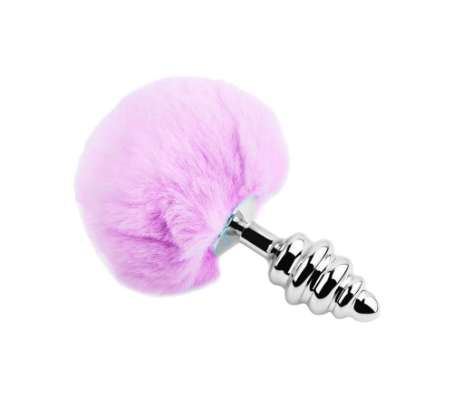 Металева анальна пробка Кролячий хвостик Alive Fluffy Twist Plug L Purple, діаметр 3,8 см