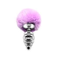 Металева анальна пробка Кролячий хвостик Alive Fluffy Twist Plug L Purple, діаметр 3,8 см