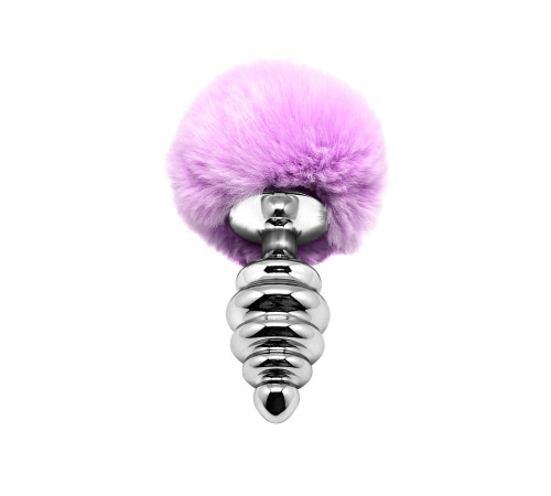 Металева анальна пробка Кролячий хвостик Alive Fluffy Twist Plug L Purple, діаметр 3,8 см