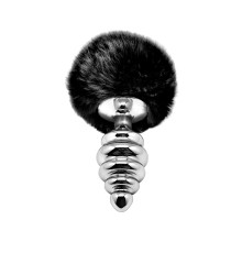 Металева анальна пробка Кролячий хвостик Alive Fluffy Twist Plug L Black, діаметр 3,8 см