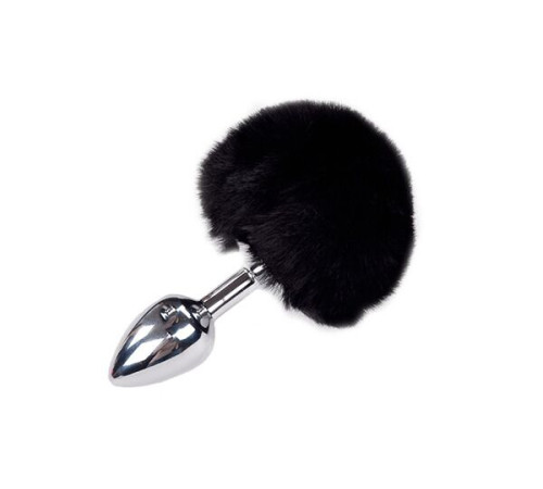 Металева анальна пробка Кролячий хвостик Alive Fluffy Plug S Black, діаметр 2,8 см