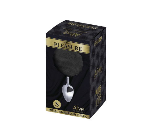 Металева анальна пробка Кролячий хвостик Alive Fluffy Plug S Black, діаметр 2,8 см