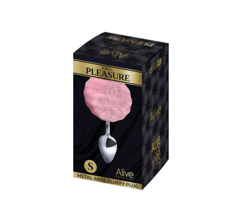 Металева анальна пробка Кролячий хвостик Alive Fluffy Plug S Pink, діаметр 2,8 см