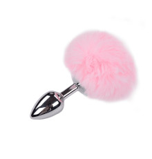 Металева анальна пробка Кролячий хвостик Alive Fluffy Plug S Pink, діаметр 2,8 см