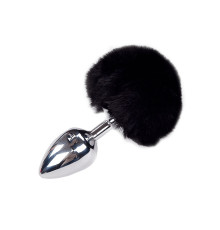 Металева анальна пробка Кролячий хвостик Alive Fluffy Plug L Black, діаметр 3,9 см