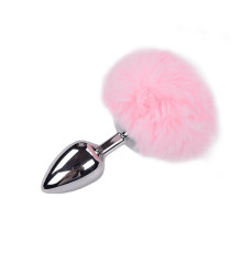 Металева анальна пробка Кролячий хвостик Alive Fluffy Plug L Pink, діаметр 3,9 см