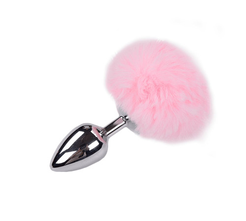 Металева анальна пробка Кролячий хвостик Alive Fluffy Plug L Pink, діаметр 3,9 см