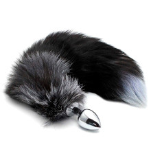 Металева анальна пробка Лисячий хвіст Alive Black And White Fox Tail M, діаметр 3,4 см