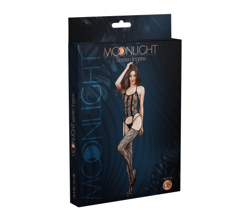 Бодістокінг з доступом Moonlight Model 08 XS-L Black, імітація корсета та панчіх на підв’язках