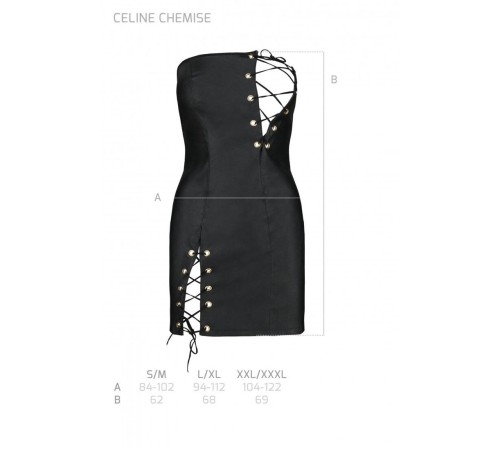 Мінісукня з екошкіри Passion CELINE CHEMISE black L/XL, шнурівка, трусики в комплекті