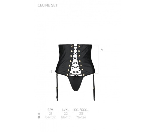 Пояс-корсет з екошкіри Passion CELINE SET S/M, black, шнурівка, знімні пажі для панчіх, стрінги