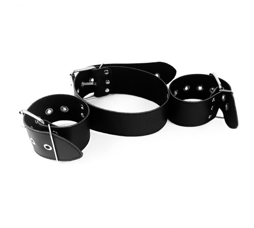 Нашийник з наручниками із натуральної шкіри Art of Sex - Bondage Collar with Handcuffs