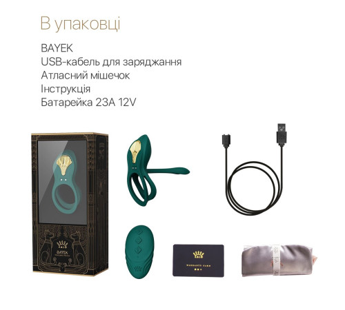 Смарт-ерекційне кільце Zalo -  BAYEK Turquoise Green, подвійне з ввідною частиною, пульт ДК