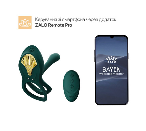 Смарт-ерекційне кільце Zalo -  BAYEK Turquoise Green, подвійне з ввідною частиною, пульт ДК