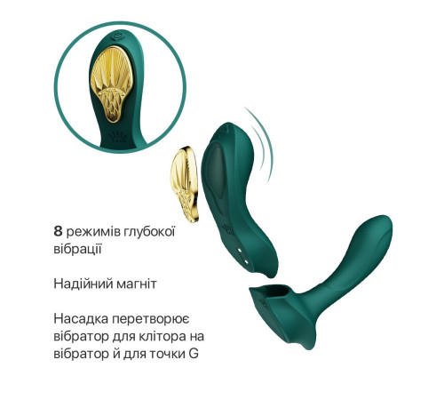 Смарт-вібратор у трусики Zalo - AYA Turquoise Green, насадка та пульт ДК