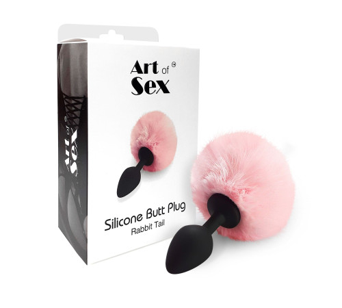 Силіконова анальна пробка М Art of Sex - Silicone Bunny Tails Butt plug Pink, діаметр 3,5 см