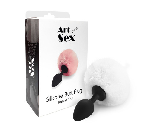 Силіконова анальна пробка М Art of Sex - Silicone Bunny Tails Butt plug White, діаметр 3,5 см