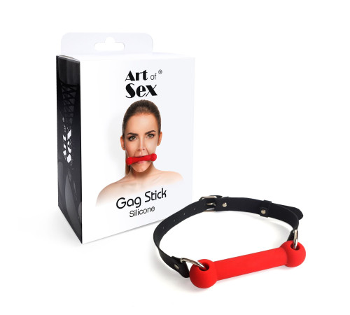 Кляп-палиця на ременях Art of Sex – Gag Stick Silicon, червоний, натуральна шкіра