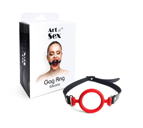 Кляп-розширювач силіконове кільце Art of Sex – Gag ring, червоний, натуральна шкіра