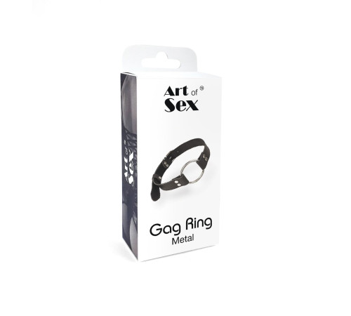 Кляп металеве кільце на ременях Art of Sex – Gag Ring Metal, чорний, натуральна шкіра