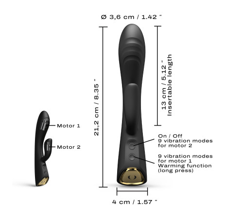 Вібратор-кролик з підігрівом Dorcel FLEXI RABBIT BLACK, гнучкий стовбур