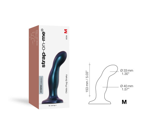 Дилдо Strap-On-Me DILDO PLUG SNAKY METALLIC BLUE, розмір M, діаметр 4 см, ввідна довжина 15,3 см