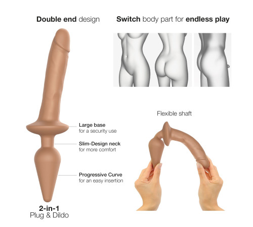 Анальна пробка з дилдо 2в1 Strap-On-Me SWITCH PLUG-IN REALISTIC DILDO Caramel S, діаметр 3,3/2,9 см