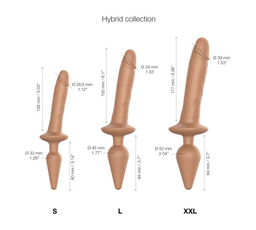 Анальна пробка з дилдо 2в1 Strap-On-Me SWITCH PLUG-IN REALISTIC DILDO Caramel S, діаметр 3,3/2,9 см