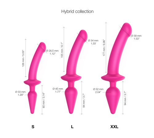 Анальна пробка з дилдо 2в1 Strap-On-Me SWITCH PLUG-IN DILDO Fuchsia L, діаметр 4,5/3,4 см