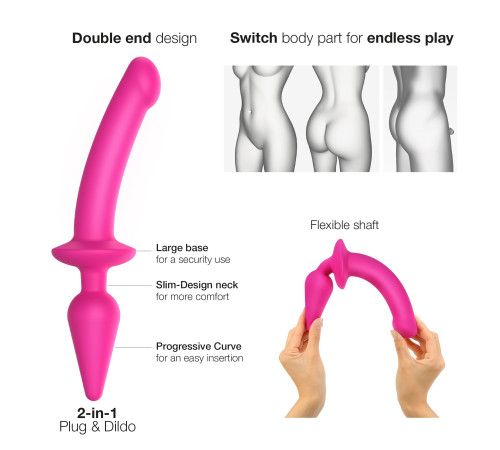 Анальна пробка з дилдо 2в1 Strap-On-Me SWITCH PLUG-IN DILDO Fuchsia L, діаметр 4,5/3,4 см