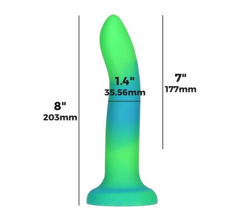 Фалоімітатор, що світиться в темряві, ADDICTION Rave 8″, Glow in the Dark Dildo Blue Green, 20,3 см