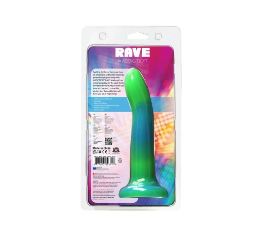 Фалоімітатор, що світиться в темряві, ADDICTION Rave 8″, Glow in the Dark Dildo Blue Green, 20,3 см