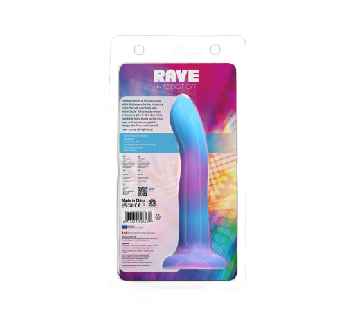 Фалоімітатор, що світиться в темряві, ADDICTION Rave 8″ Glow in the Dark Dildo Blue Purple, 20,3 см