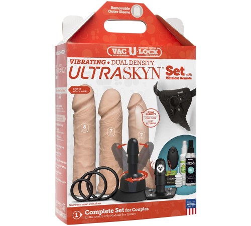 Набір для страпона Doc Johnson Vac-U-Lock VIBRATING Dual Density ULTRASKYN Set: діаметр 3×3,8 см