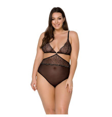 Боді Passion AMBERLY BODY 4XL/5XL black, асиметричний крій, мереживний ліф, золота нитка