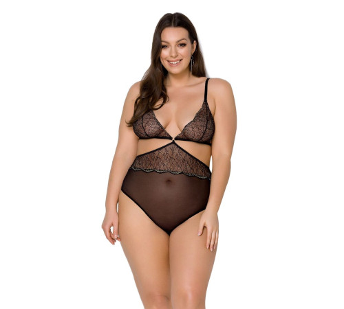 Боді Passion AMBERLY BODY 4XL/5XL black, асиметричний крій, мереживний ліф, золота нитка