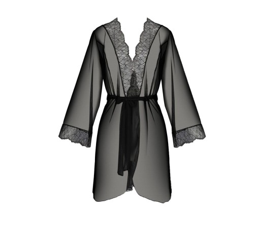 Пеньюар Passion AMBERLY PEIGNOIR 6XL/7XL, black, ажурні декольте та манжети, широкі рукави