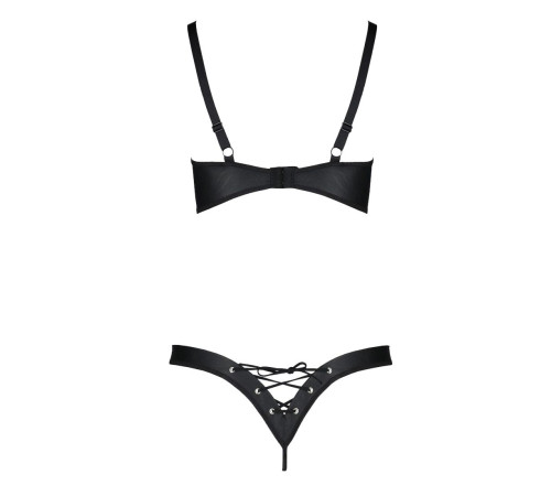 Комплект з екошкіри Passion CELINE BIKINI 6XL/7XL black, відкритий бра, стрінги зі шнурівкою