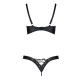 Комплект з екошкіри Passion CELINE BIKINI 6XL/7XL black, відкритий бра, стрінги зі шнурівкою