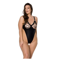 Боді з екошкіри Passion CELINE BODY 6XL/7XL black, з доступом, відкритий