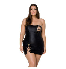 Мінісукня з екошкіри Passion CELINE CHEMISE 4XL/5XL, black, шнурівка, трусики в комплекті