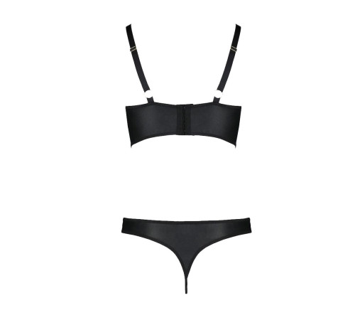 Комплект з екошкіри Passion MALWIA BIKINI 4XL/5XL black, з люверсами та ремінцями, бра, трусики