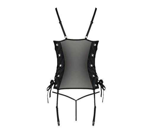 Сітчастий корсет з екошкіри Passion MALWIA CORSET 4XL/5XL black, з люверсами та знімними пажами