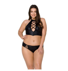 Комплект з екошкіри Passion NANACY BIKINI 4XL/5XL black, бра та трусики з імітацією шнурівки