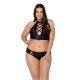 Комплект з екошкіри Passion NANACY BIKINI 4XL/5XL black, бра та трусики з імітацією шнурівки